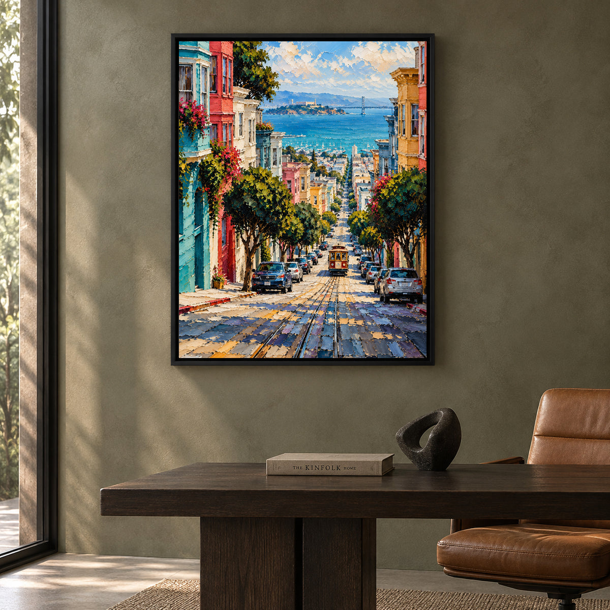 San Francisco Cable Car Street Textured Cityscape Canvas Art