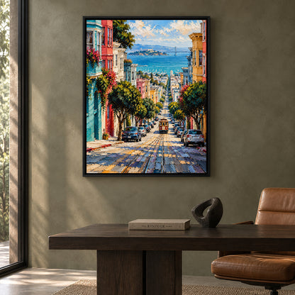 San Francisco Cable Car Street Textured Cityscape Canvas Art