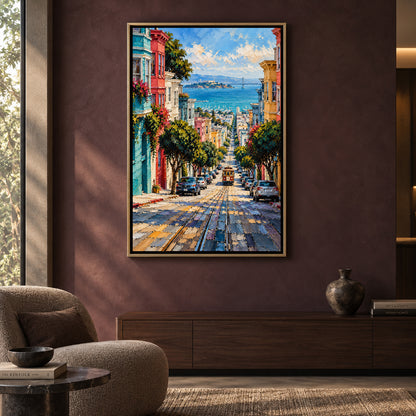 San Francisco Cable Car Street Textured Cityscape Canvas Art