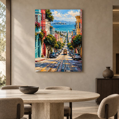 San Francisco Cable Car Street Textured Cityscape Canvas Art