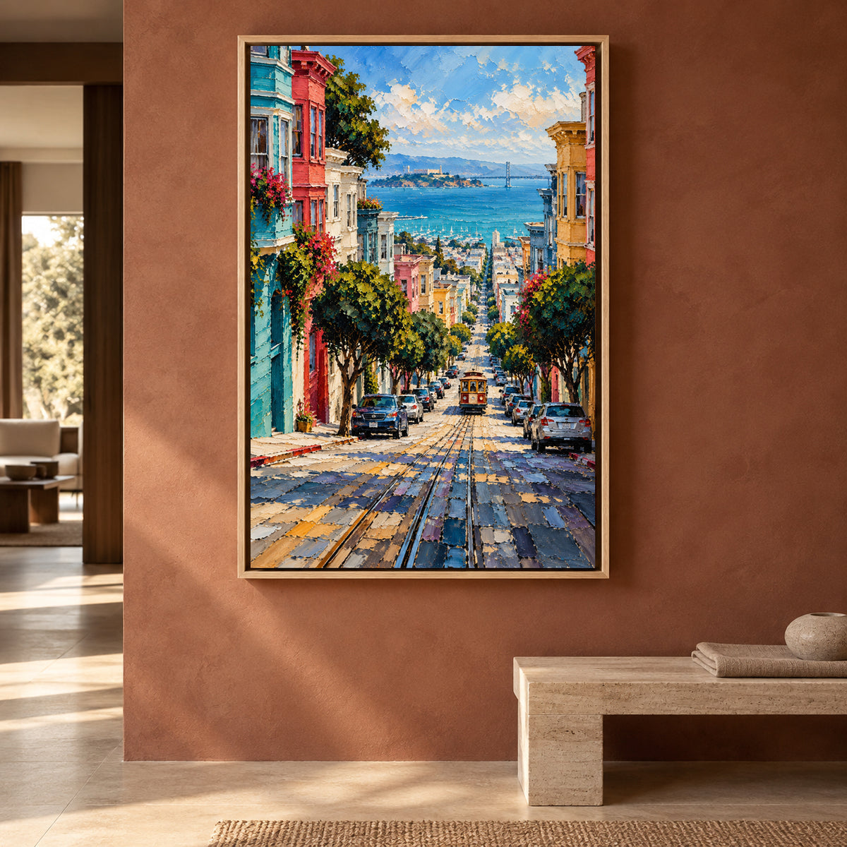 San Francisco Cable Car Street Textured Cityscape Canvas Art