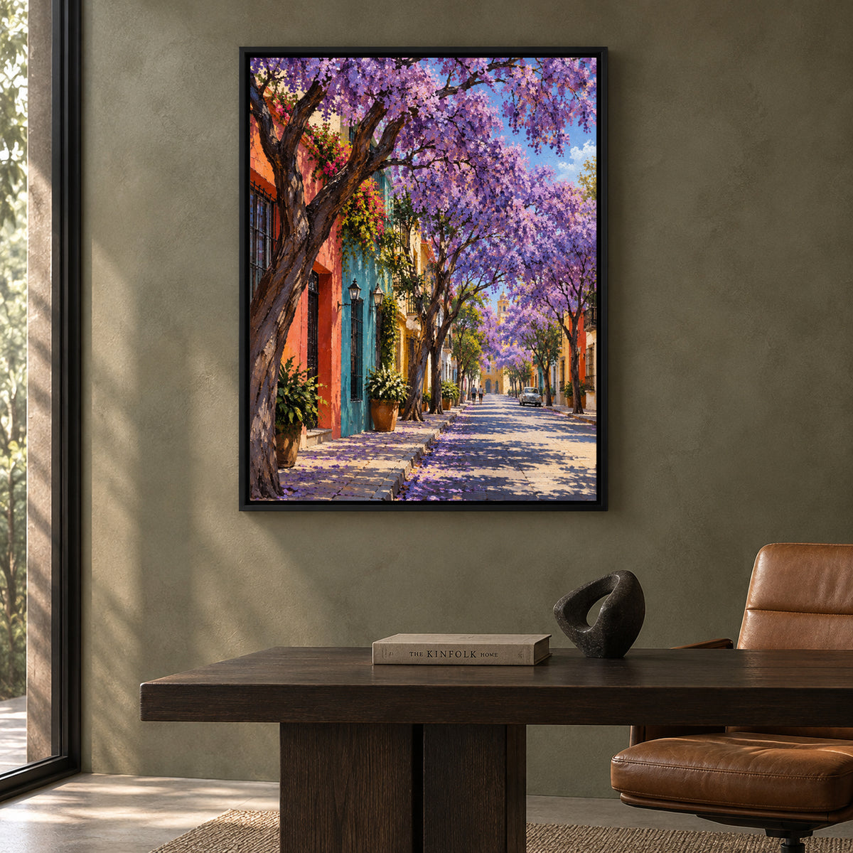 Jacaranda Street Textured Colorful Cityscape Canvas Art