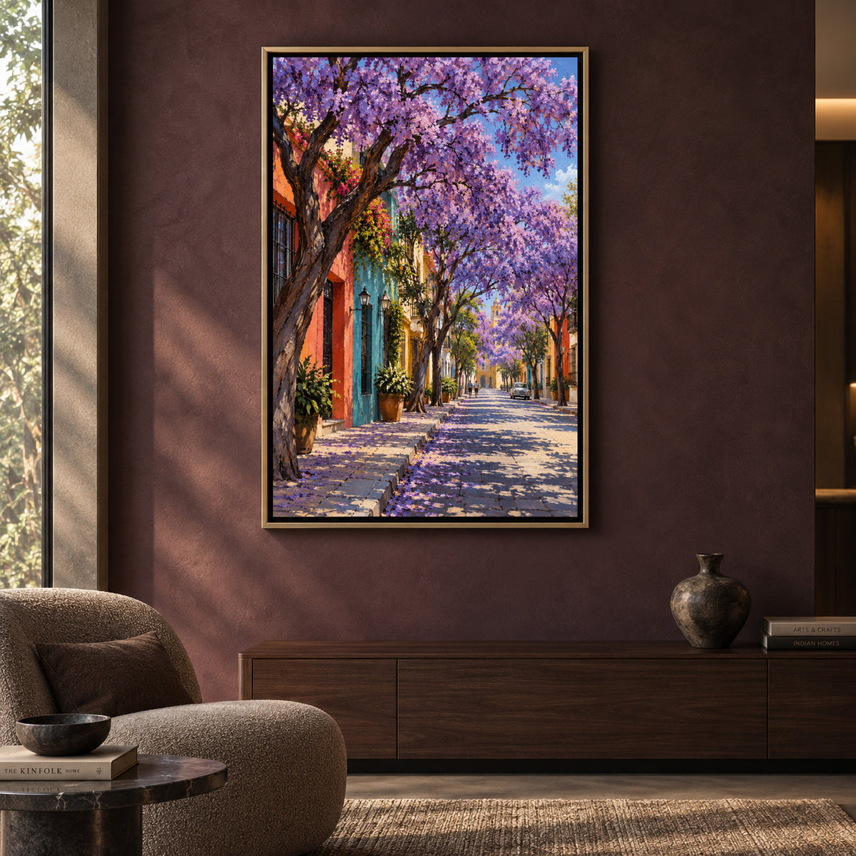 Jacaranda Street Textured Colorful Cityscape Canvas Art