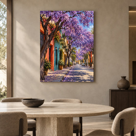 Jacaranda Street Textured Colorful Cityscape Canvas Art