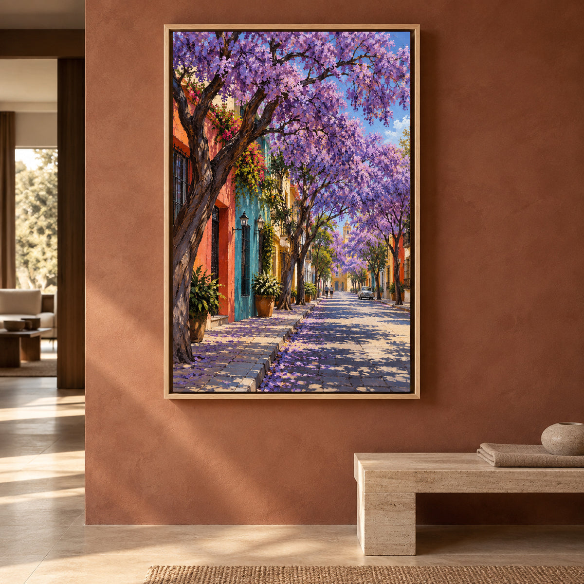 Jacaranda Street Textured Colorful Cityscape Canvas Art