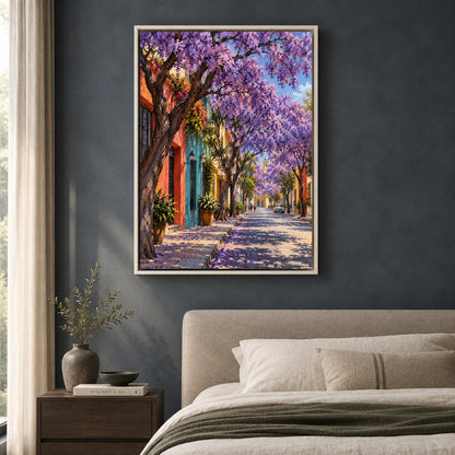 Jacaranda Street Textured Colorful Cityscape Canvas Art