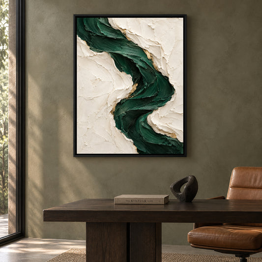 Emerald Flow Textured Abstract Canvas Art