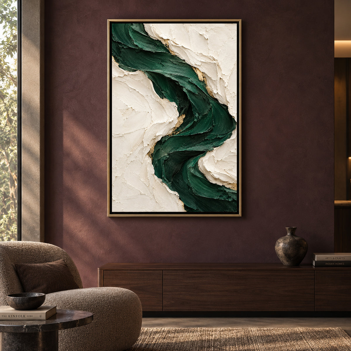 Emerald Flow Textured Abstract Canvas Art