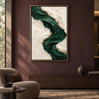 Emerald Flow Textured Abstract Canvas Art