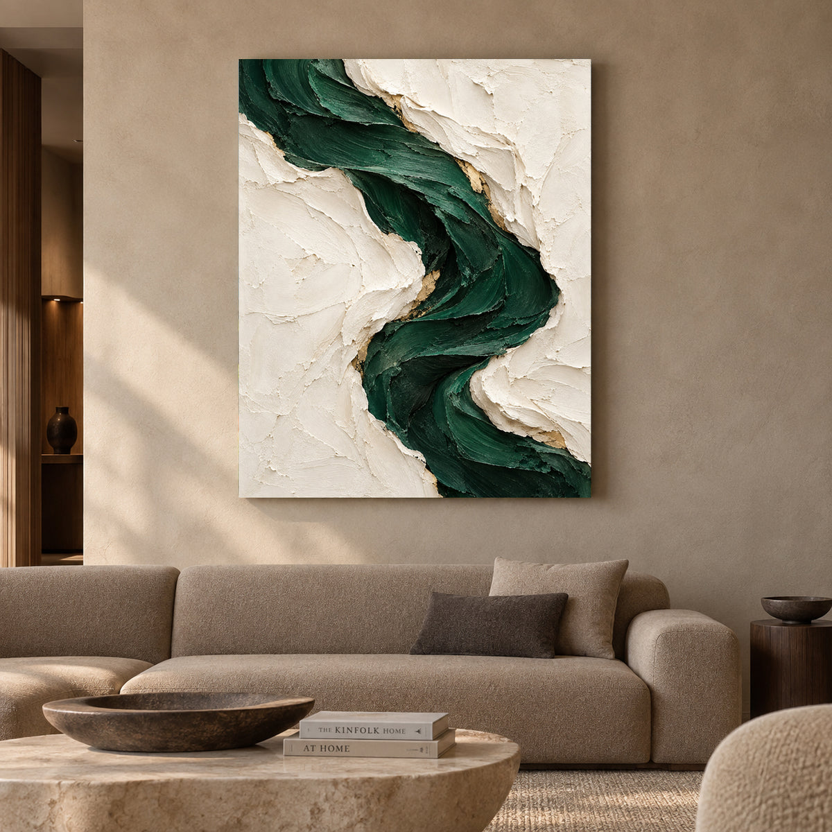 Emerald Flow Textured Abstract Canvas Art