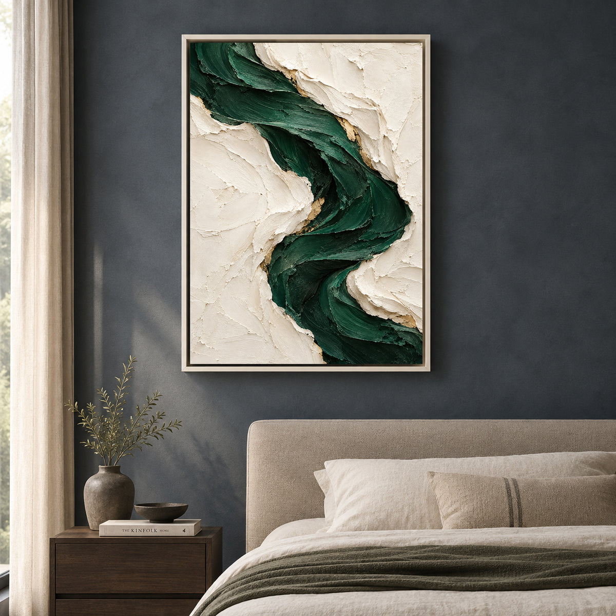 Emerald Flow Textured Abstract Canvas Art