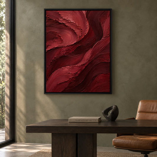 Crimson Currents Textured Abstract Canvas Art