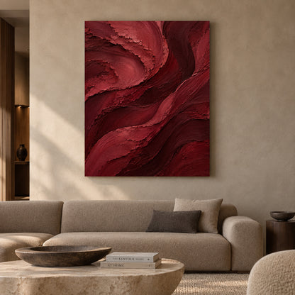 Crimson Currents Textured Abstract Canvas Art