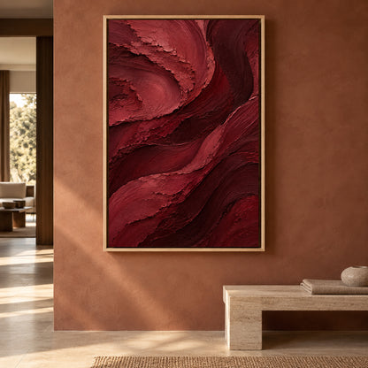 Crimson Currents Textured Abstract Canvas Art
