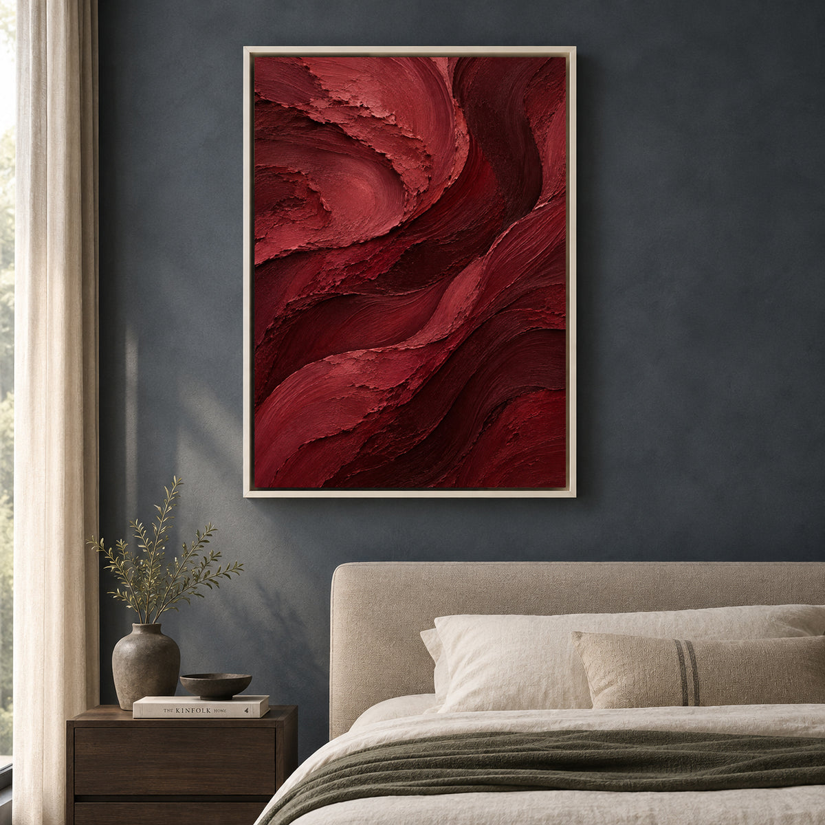 Crimson Currents Textured Abstract Canvas Art