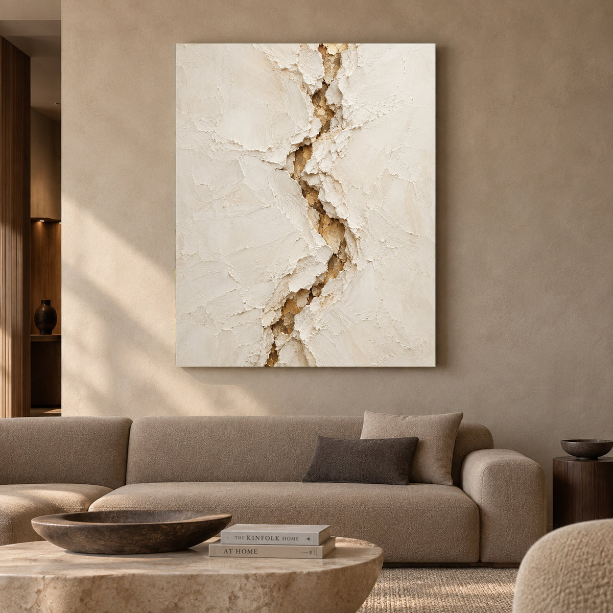 Ivory Rift Textured Abstract Canvas Art