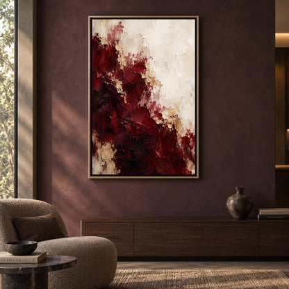 Burgundy Fracture Textured Abstract Canvas Art