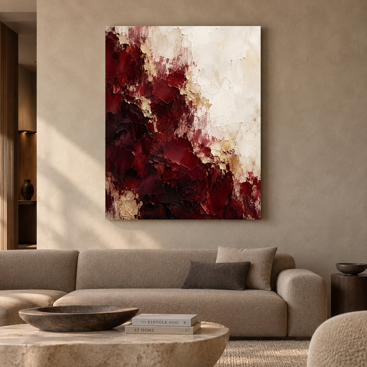 Burgundy Fracture Textured Abstract Canvas Art