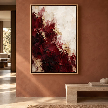 Burgundy Fracture Textured Abstract Canvas Art