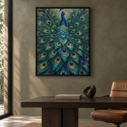 Emerald Peacock Textured Canvas Wall Art