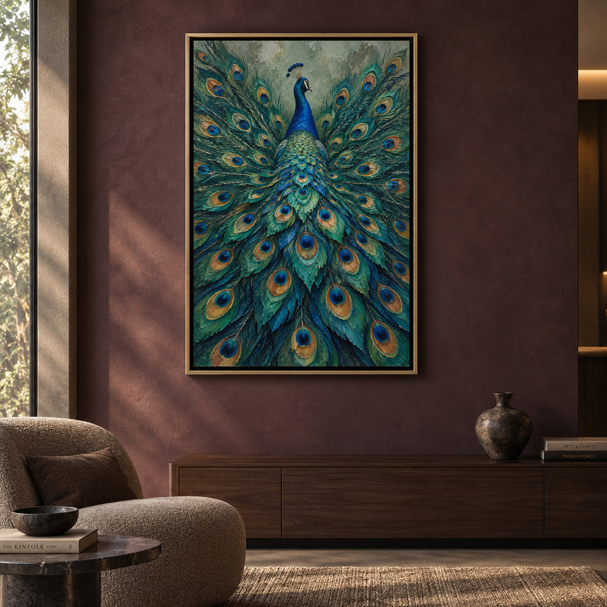 Emerald Peacock Textured Canvas Wall Art
