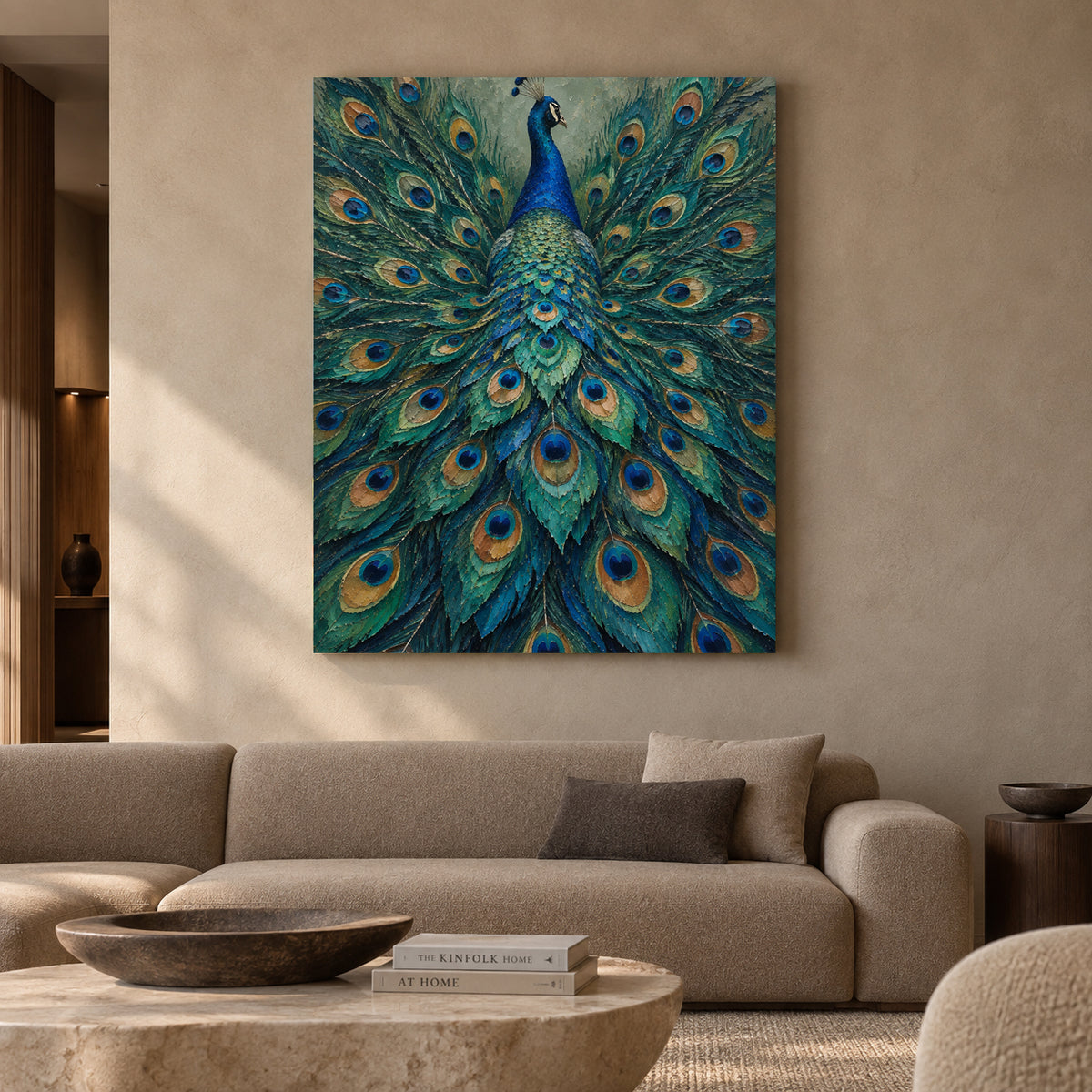 Emerald Peacock Textured Canvas Wall Art