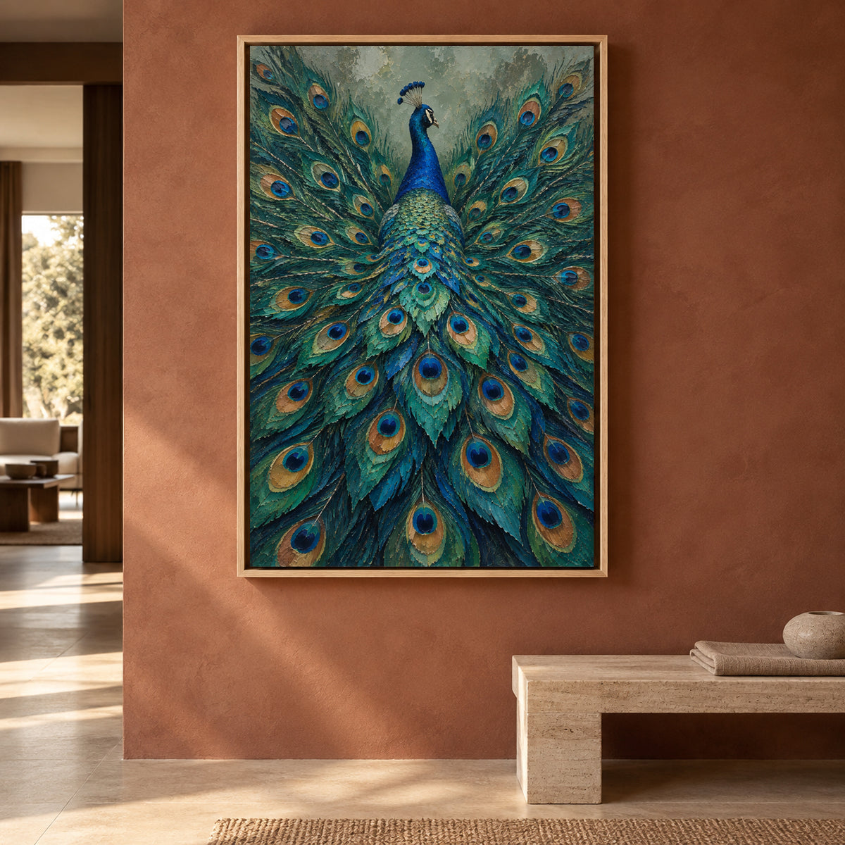 Emerald Peacock Textured Canvas Wall Art