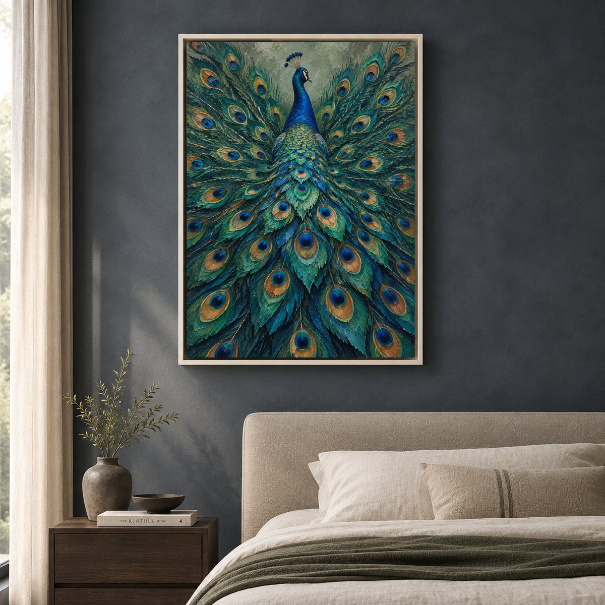 Emerald Peacock Textured Canvas Wall Art