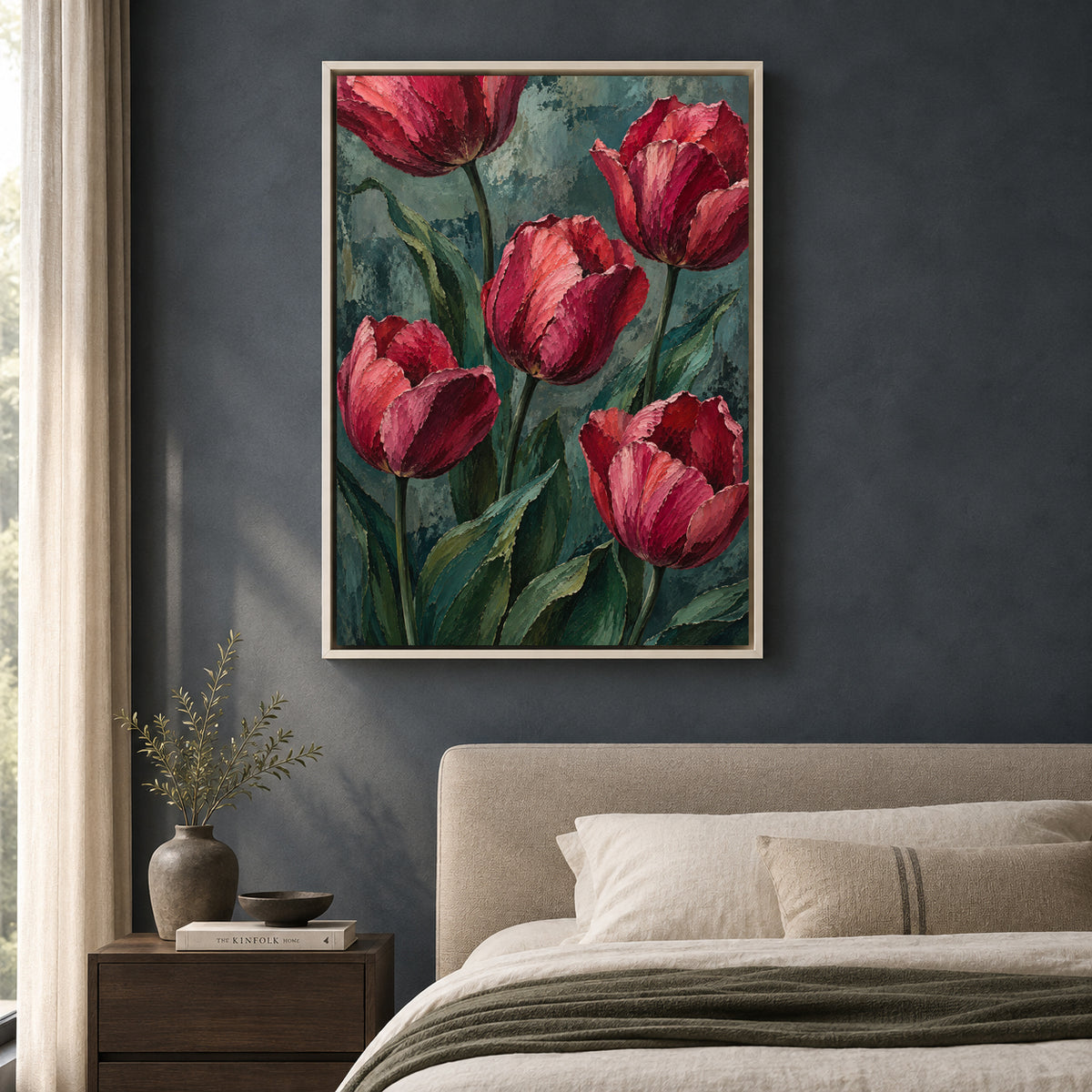 Crimson Tulips Textured Botanical Canvas Art
