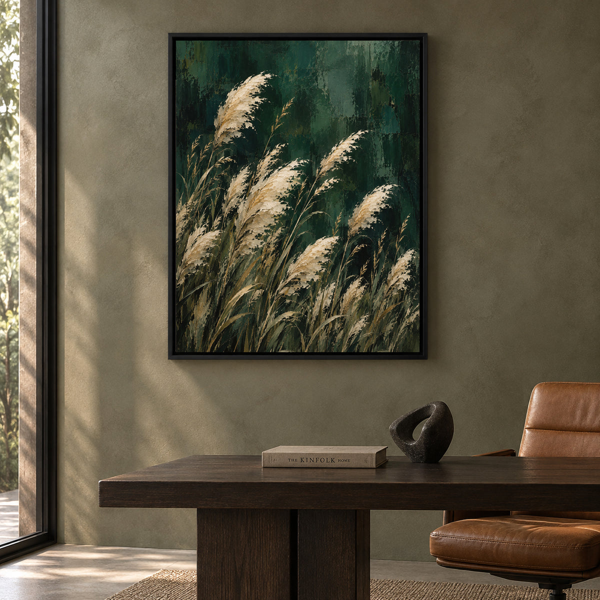 Emerald Pampas Grass Textured Botanical Canvas Art