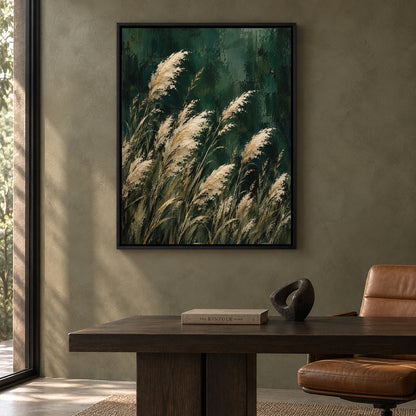 Emerald Pampas Grass Textured Botanical Canvas Art