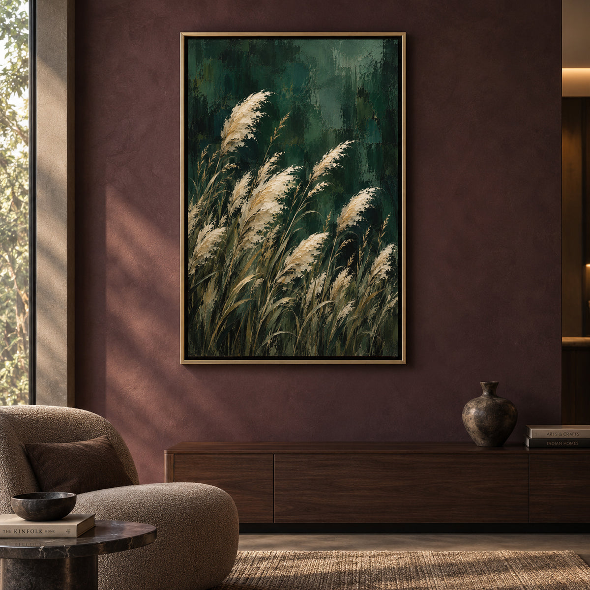 Emerald Pampas Grass Textured Botanical Canvas Art