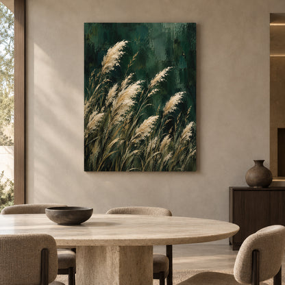 Emerald Pampas Grass Textured Botanical Canvas Art