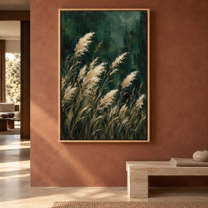 Emerald Pampas Grass Textured Botanical Canvas Art