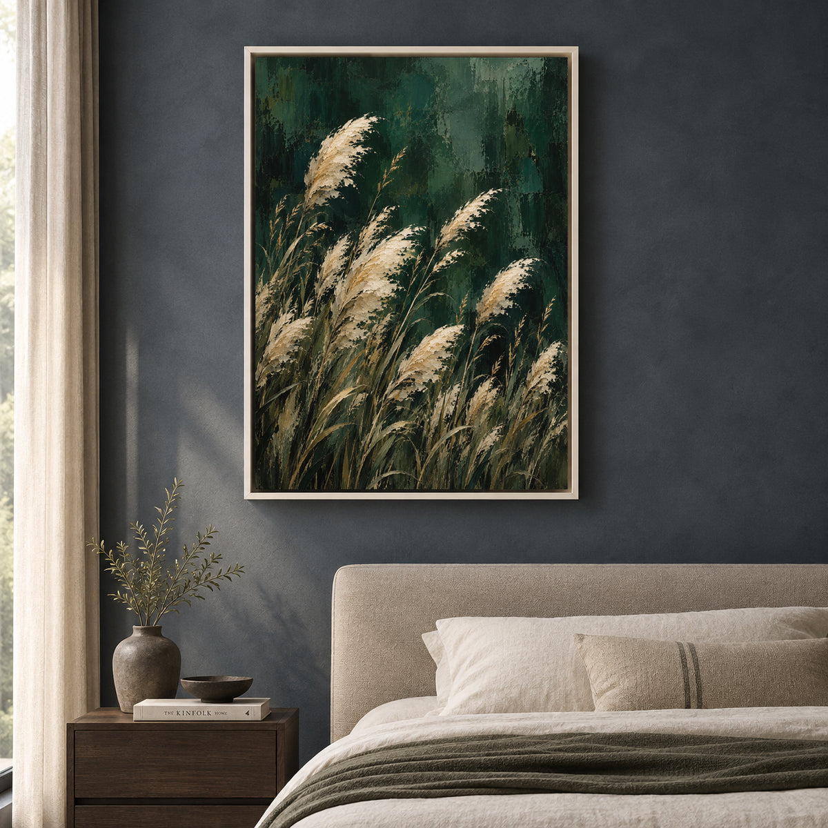 Emerald Pampas Grass Textured Botanical Canvas Art