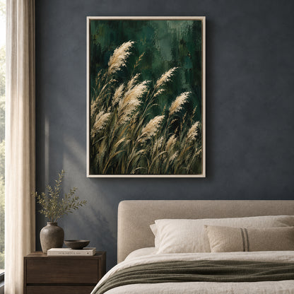 Emerald Pampas Grass Textured Botanical Canvas Art