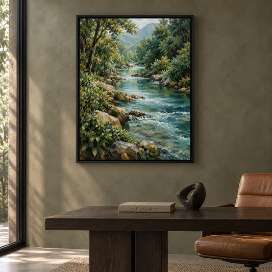 Mountain River Landscape Textured Nature Canvas Art