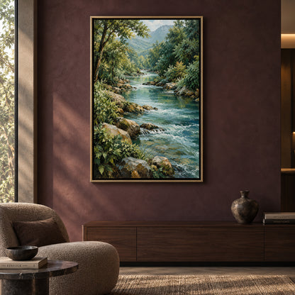 Mountain River Landscape Textured Nature Canvas Art