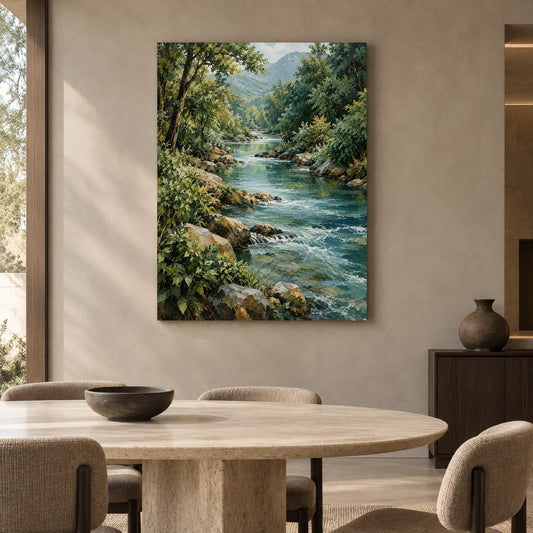 Mountain River Landscape Textured Nature Canvas Art