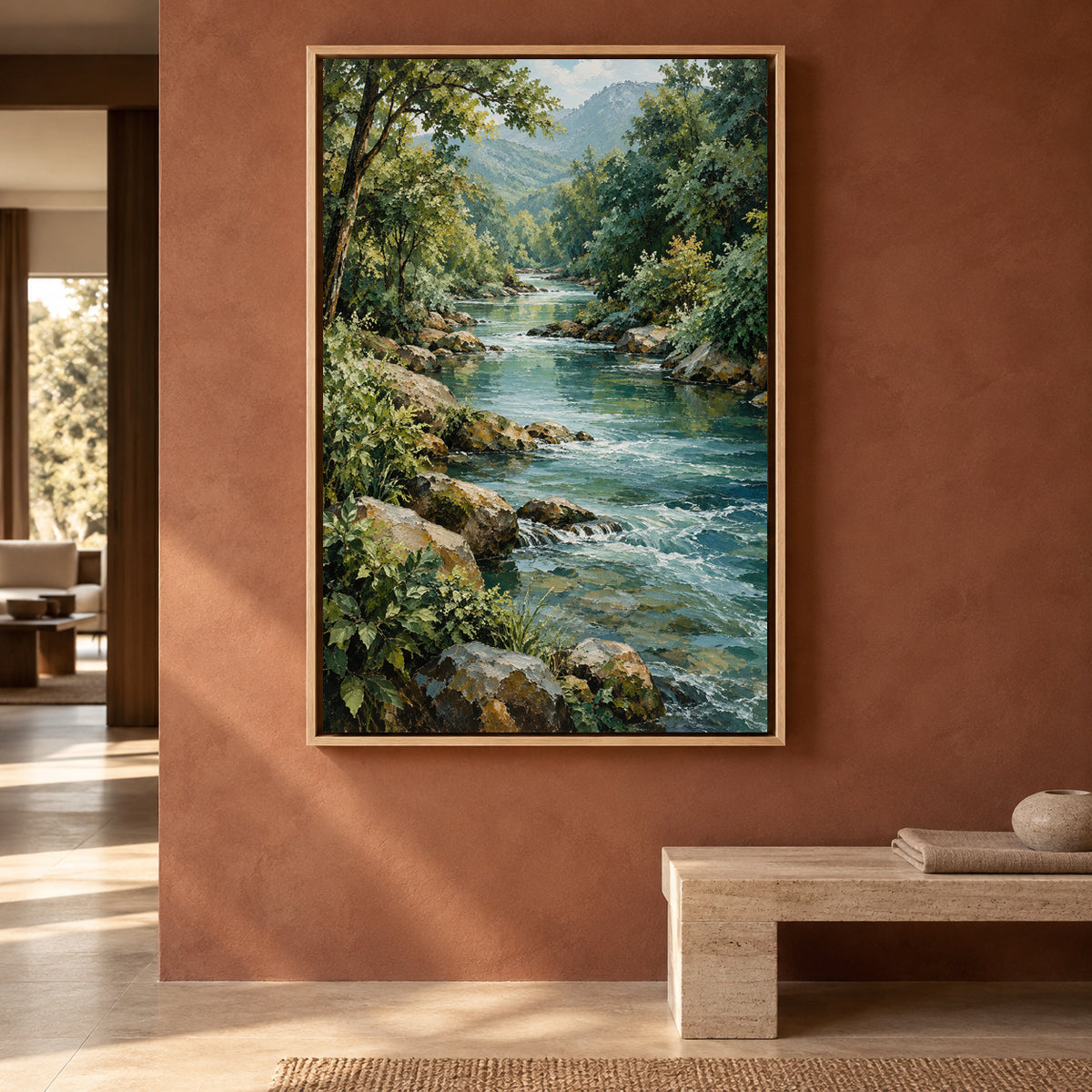Mountain River Landscape Textured Nature Canvas Art