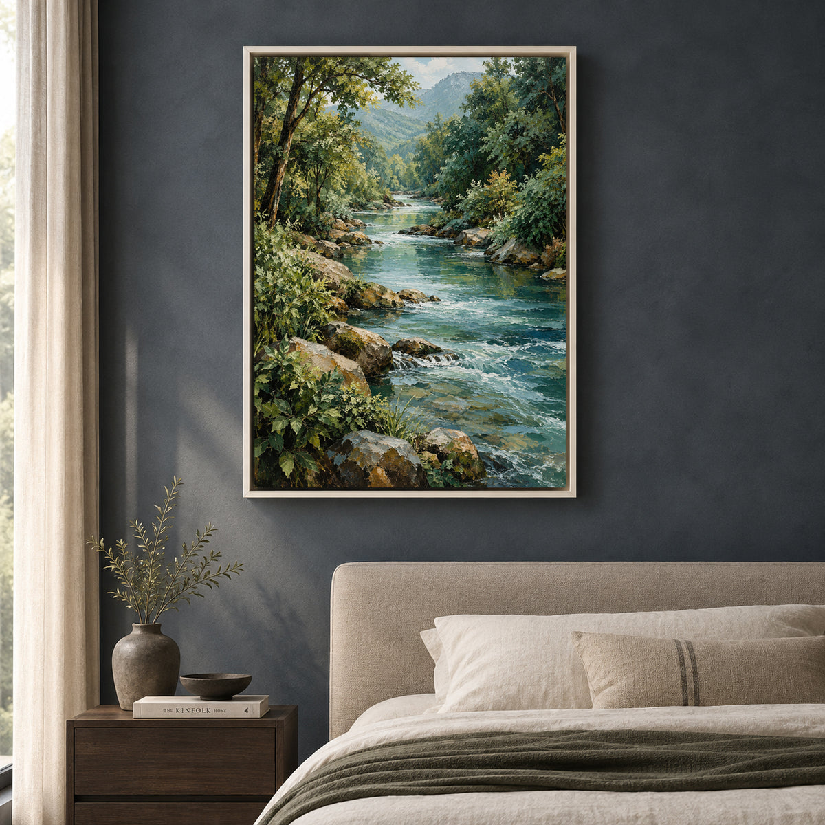 Mountain River Landscape Textured Nature Canvas Art