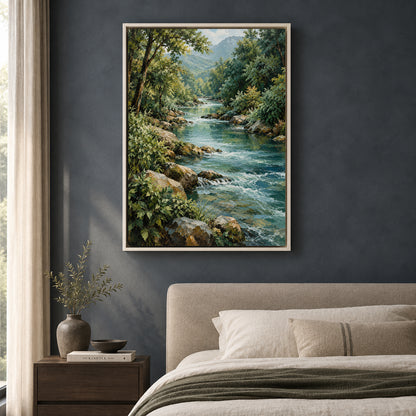 Mountain River Landscape Textured Nature Canvas Art