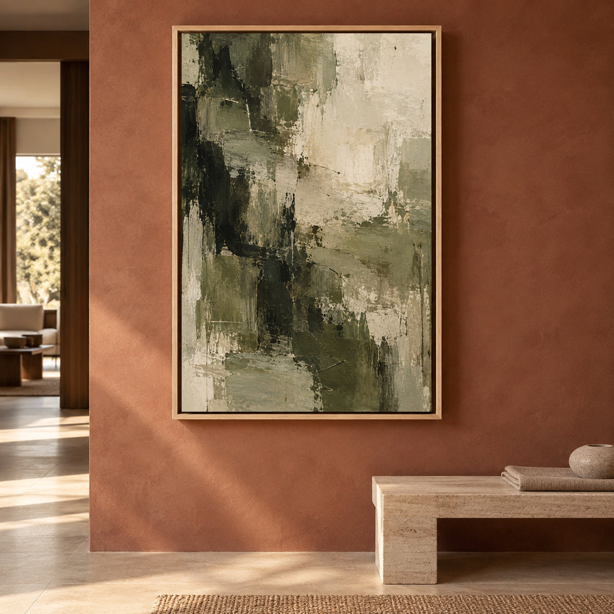 Olive Green Neutral Abstract Textured Canvas Art