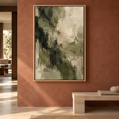 Olive Green Neutral Abstract Textured Canvas Art