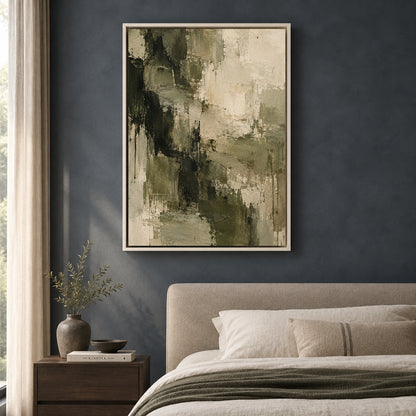 Olive Green Neutral Abstract Textured Canvas Art