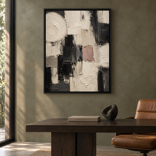 Monochrome Geometric Textured Abstract Canvas Art