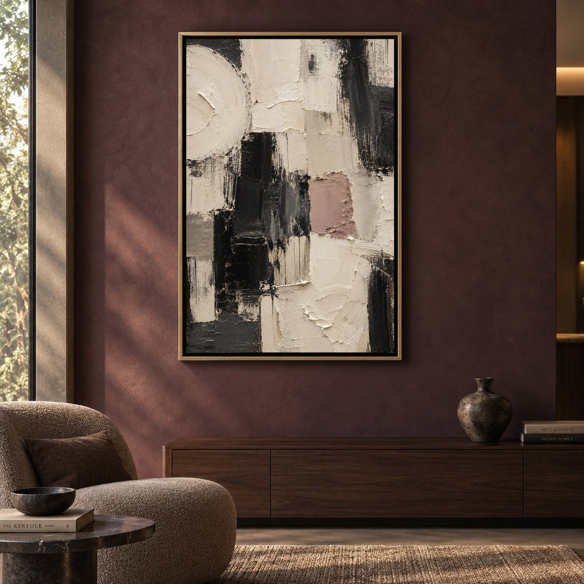 Monochrome Geometric Textured Abstract Canvas Art