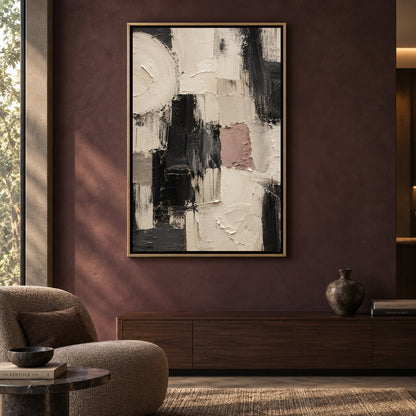 Monochrome Geometric Textured Abstract Canvas Art