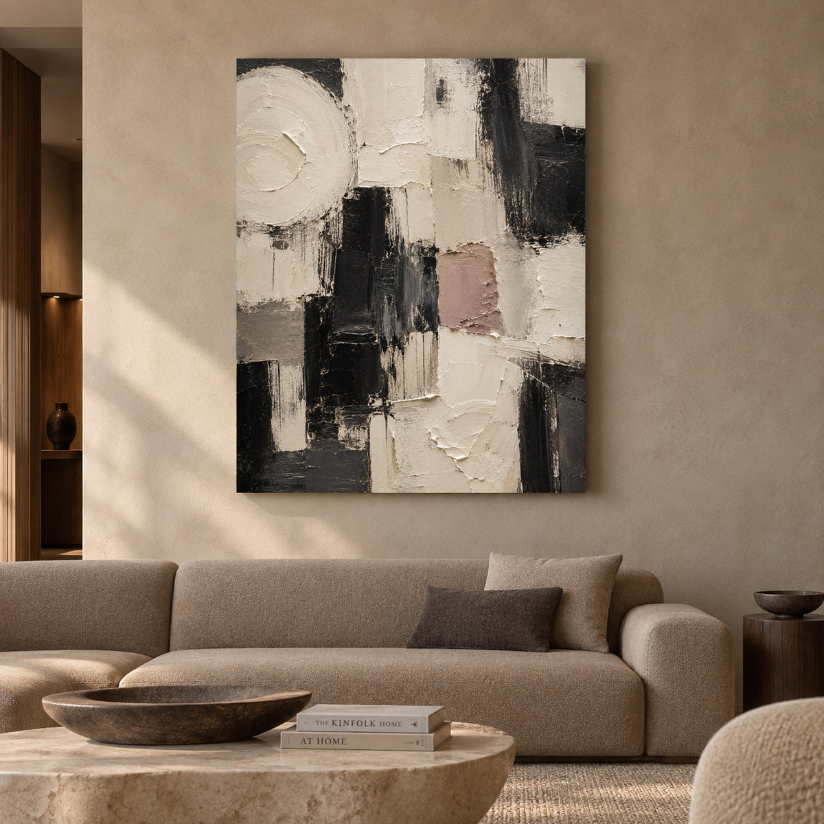 Monochrome Geometric Textured Abstract Canvas Art
