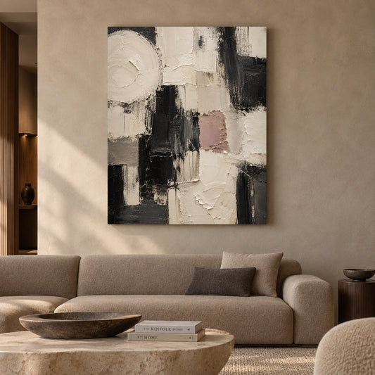 Monochrome Geometric Textured Abstract Canvas Art
